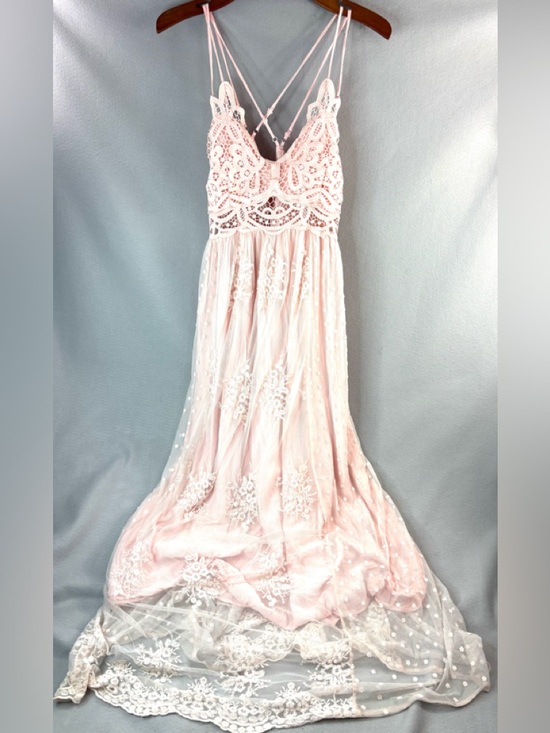 Main Strip Dresses & Skirts - Main Strip M Balletcore Romance Etherial Blush Lace Maxi Dress with Strappy Back